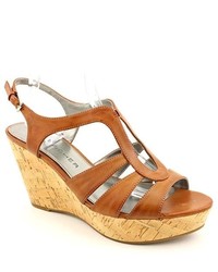 Marc Fisher Glee Brown Open Toe Wedge Sandals Shoes