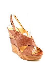 Matisse Cagney Brown Open Toe Leather Wedge Sandals Shoes