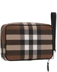 Burberry Brown Check Leather Zip Pouch