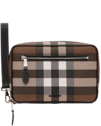 Burberry Brown Check Leather Zip Pouch