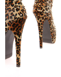 Boohoo Milena Leopard Faux Pony Skin Studded Ankle Boot