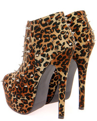 Boohoo Milena Leopard Faux Pony Skin Studded Ankle Boot
