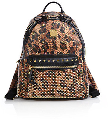 animal-print leather backpack, MCM