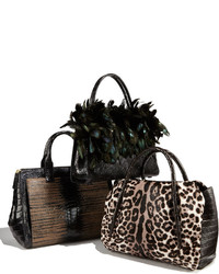Nancy Gonzalez Calf Haircrocodile Medium Ruched Satchel Bag Leopard