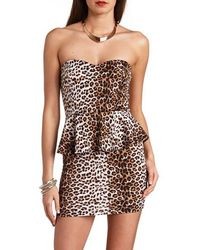Charlotte Russe Strapless Leopard Print Peplum Dress