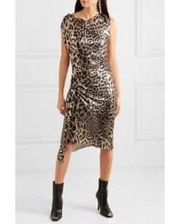 Paco Rabanne Gathered Leopard Print Chainmail Dress