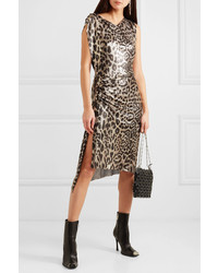 Paco Rabanne Gathered Leopard Print Chainmail Dress