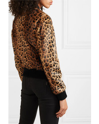 Saint Laurent Leather Trimmed Leopard Print Goat Hair Bomber Jacket