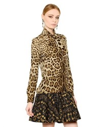Dolce & Gabbana Leopard Print Silk Crepe De Chine Shirt