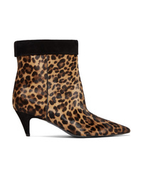 Saint Laurent Charlotte Leopard Print Calf Hair Ankle Boots