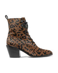 Brown Leopard Calf Hair Lace-up Ankle Boots