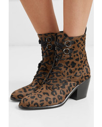 Diane von Furstenberg Dakota Lace Up Leopard Print Calf Hair Ankle Boots