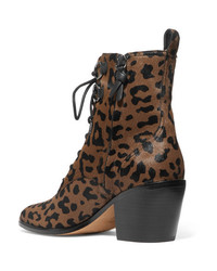 Diane von Furstenberg Dakota Lace Up Leopard Print Calf Hair Ankle Boots