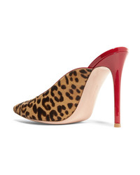 Gianvito Rossi 105 Leopard Print Calf Hair And Patent Leather Mules
