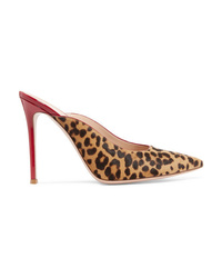 Gianvito Rossi 105 Leopard Print Calf Hair And Patent Leather Mules