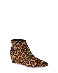 Brown Leopard Calf Hair Wedge Ankle Boots
