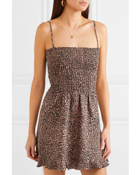 Reformation Rouen Shirred Leopard Print Linen Mini Dress