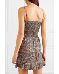 Reformation Rouen Shirred Leopard Print Linen Mini Dress