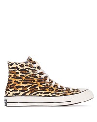 Brown Leopard Canvas High Top Sneakers