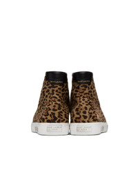 Saint Laurent Tan And Brown Leopard Malibu Mid Top Sneakers