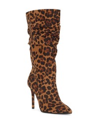 Brown Leopard Canvas Knee High Boots