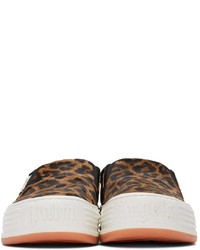 Palm Angels Brown Snow Leopard Lea Slip On Sneakers