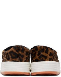 Palm Angels Brown Snow Leopard Lea Slip On Sneakers