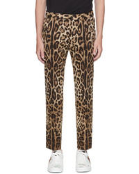 Dolce & Gabbana Black Beige Leopard Trousers