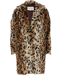 River Island Brown Leopard Print Faux Fur Oversized Coat