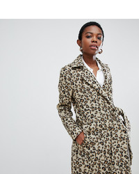 Lost Ink Petite Coat With Side Tie In Leopard Print