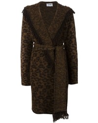 Lainey Keogh Womens Lainey Keogh Leopard Intarsia Fringed Cardi Coat