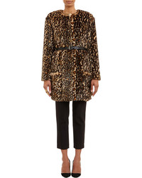 Nina Ricci Leopard Print Faux Fur Belted Coat