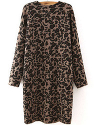 Long Sleeve Leopard Print Brown Coat