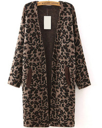 Long Sleeve Leopard Print Brown Coat