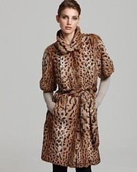 Maximilian Leopard Print Fur Coat With Cashmere Sleeves