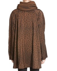 Mycra Pac Designer Wear Mini Donatella Leopard Reversible Pleat Hood Packable Travel Coat