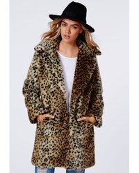 Missguided Kylie Faux Fur Leopard Coat Brown
