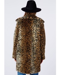 Missguided Kylie Faux Fur Leopard Coat Brown