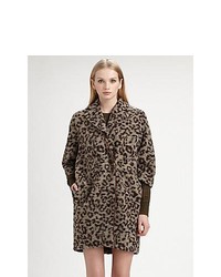 Thakoon Addition Leopard Print Fleece Coat Browntaupe