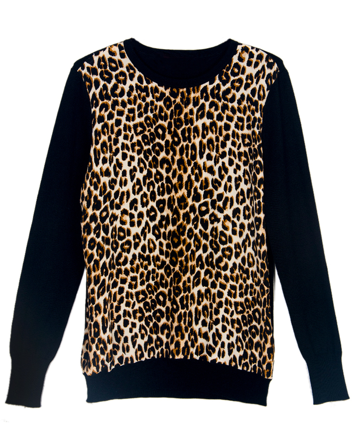 Choies Black Knit Sweater With Leopard Pattern, $19 | Choies | Lookastic