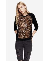 Express Leopard Print Mixed Fabric Sweater