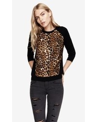 Express Leopard Print Mixed Fabric Sweater