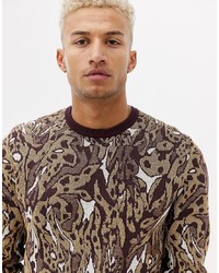 ASOS DESIGN Knitted Jumper With Leopard Design In Metallic Yarn
