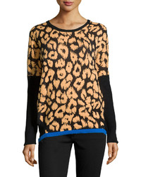 Neiman Marcus Leopard Jacquard Pullover Sweater Blackcamelblue Mischief