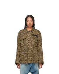 R13 Brown Denim Leopard Shredded Abu Jacket