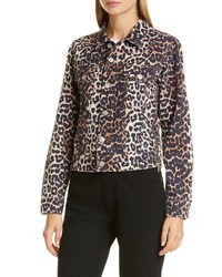 Ganni Leopard Print Denim Jacket