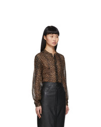 Saint Laurent Brown Leopard Sheer Oversized Shirt