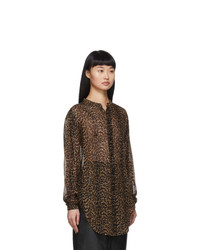 Saint Laurent Brown Leopard Sheer Oversized Shirt