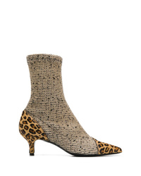 Brown Leopard Elastic Ankle Boots
