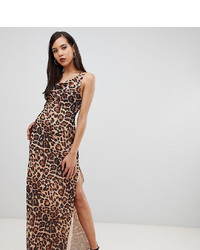 Asos Tall Asos Design Tall Bias Cut Leopard Print Cami Maxi Dress With Drape Neck